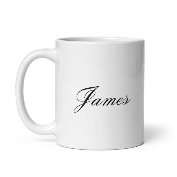 Personalized White Glossy Mug – James – Script Font