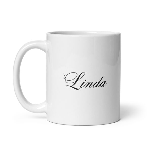 Personalized White glossy mug – Linda – Script Font