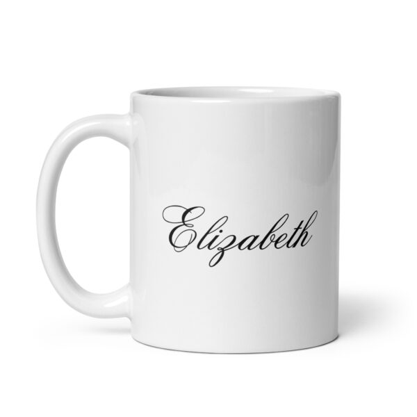 Personalized White glossy mug – Elizabeth – Script Font