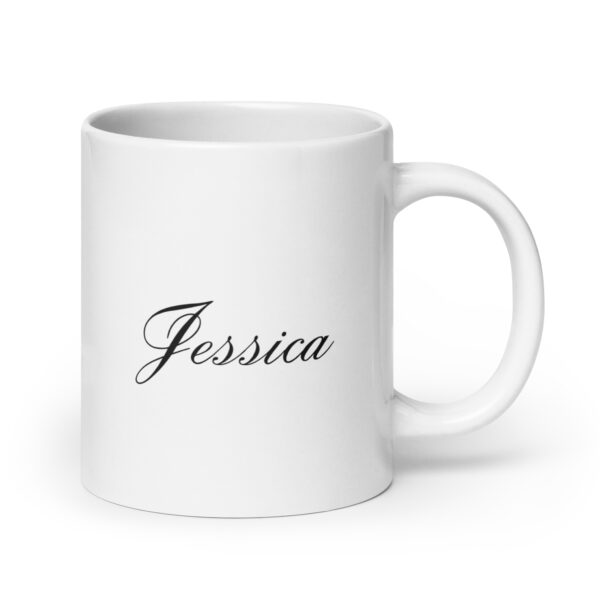 Personalized White Glossy Mug – Jessica – Script Font