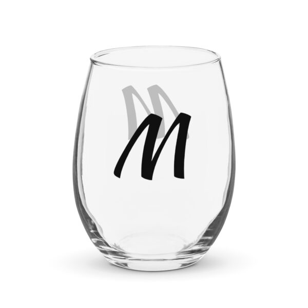 Personalized Letter M Stemless wine glass