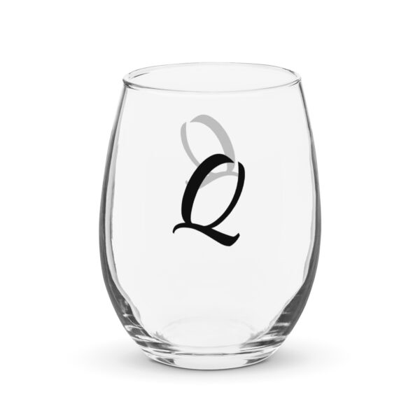 Personalized Letter Q Stemless wine glass