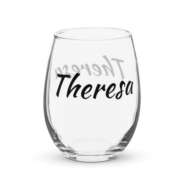 Personalized Stemless wine glass – Theresa