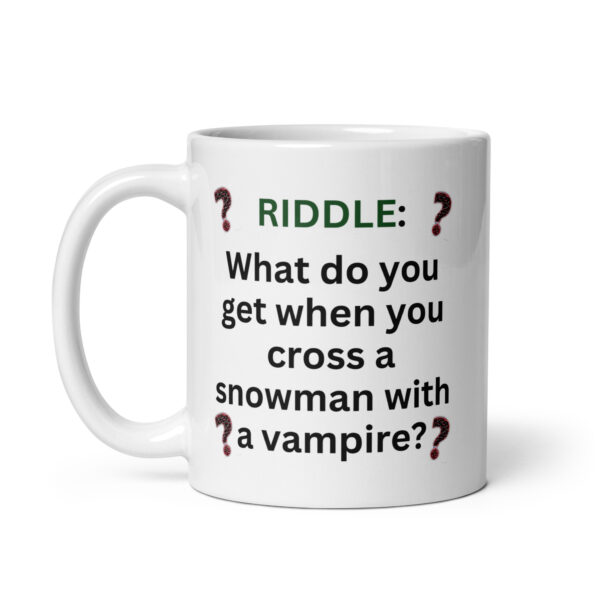 Snowman Vampire Riddle – White glossy mug