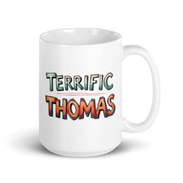 Terrific Thomas - White glossy mug - Image 4