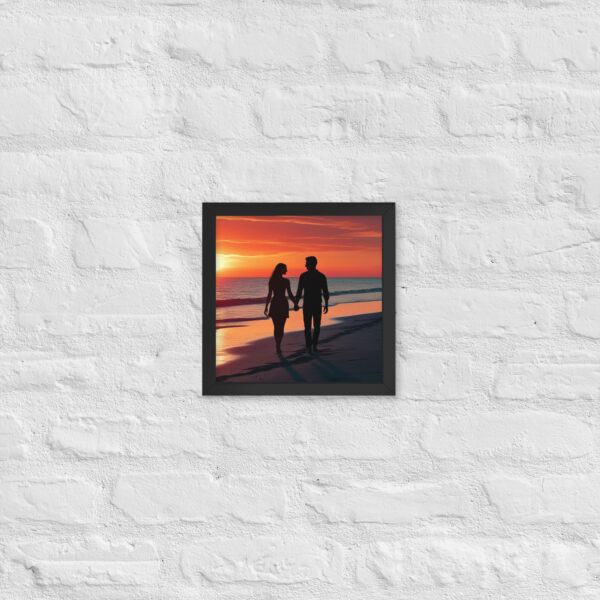 Silhouette couple on beach at sunset - Framed poster - Image 3