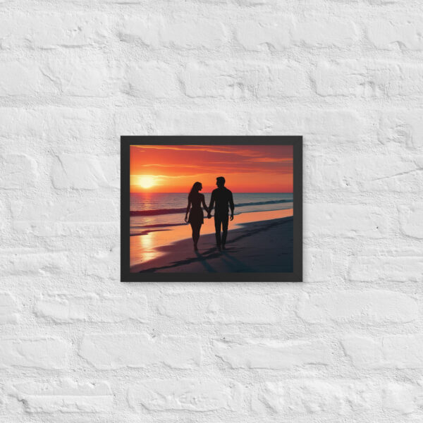 Silhouette couple on beach at sunset - Framed poster - Image 4