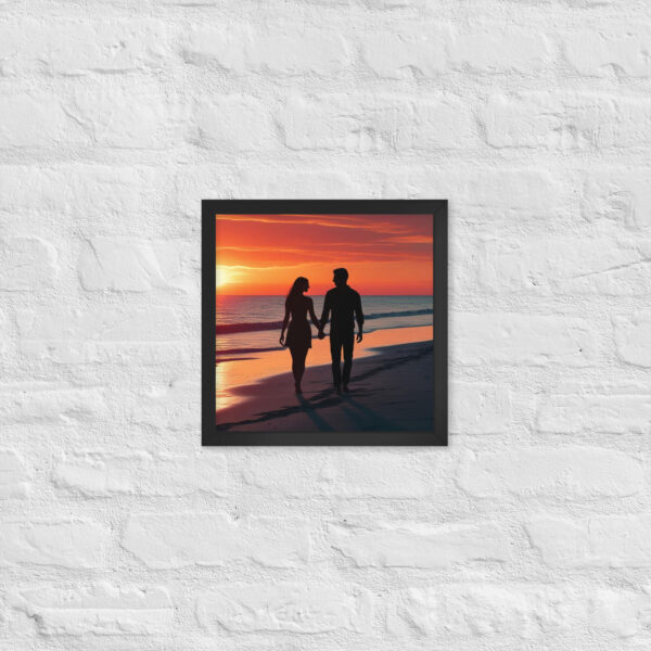 Silhouette couple on beach at sunset - Framed poster - Image 5