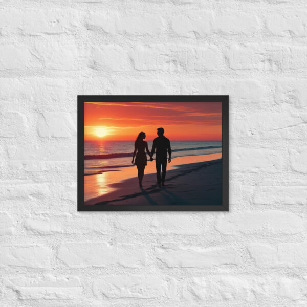 Silhouette couple on beach at sunset - Framed poster - Image 6