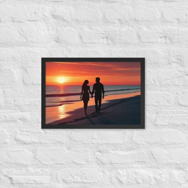 Silhouette couple on beach at sunset - Framed poster - Image 7
