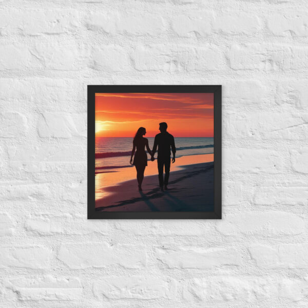 Silhouette couple on beach at sunset - Framed poster - Image 8