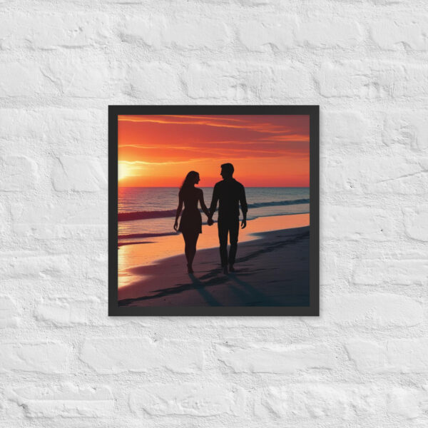 Silhouette couple on beach at sunset - Framed poster - Image 9