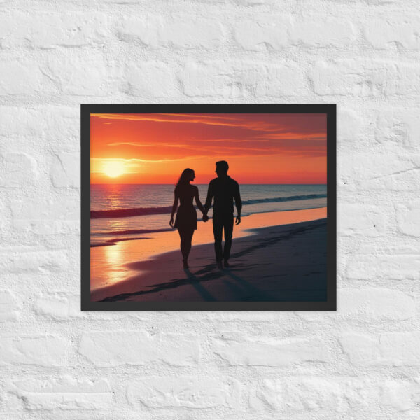 Silhouette couple on beach at sunset - Framed poster - Image 10