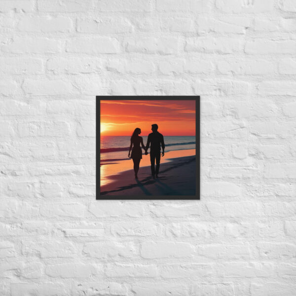 Silhouette couple on beach at sunset - Framed poster - Image 11