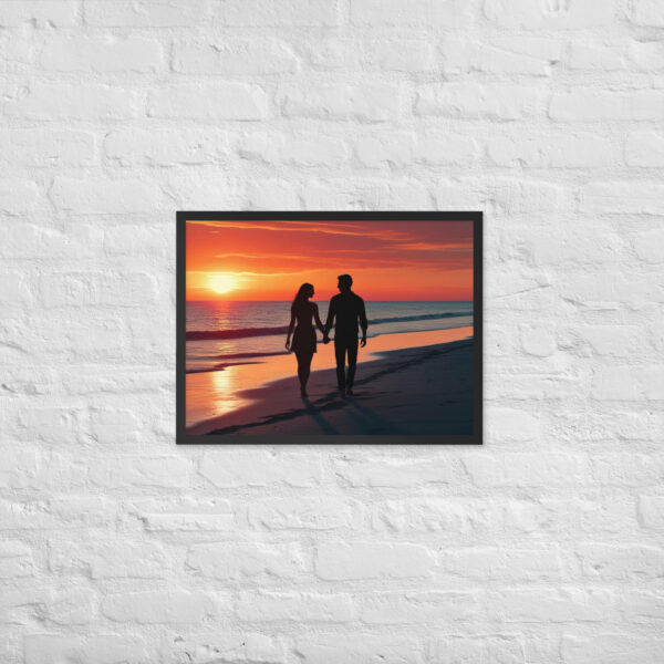 Silhouette couple on beach at sunset - Framed poster - Image 12