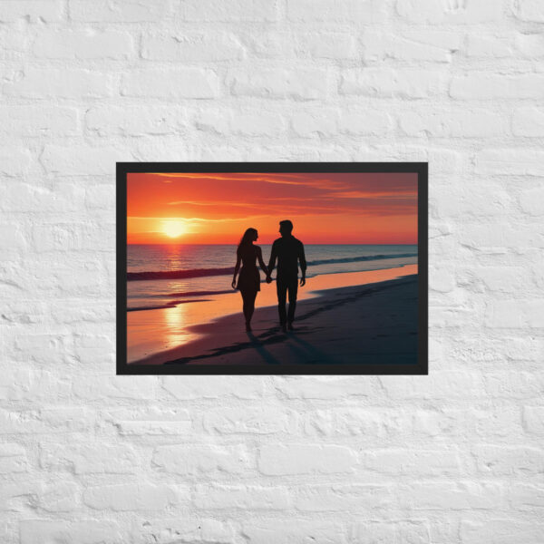 Silhouette couple on beach at sunset - Framed poster - Image 13