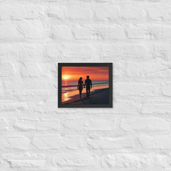 Silhouette couple on beach at sunset - Framed poster - Image 2