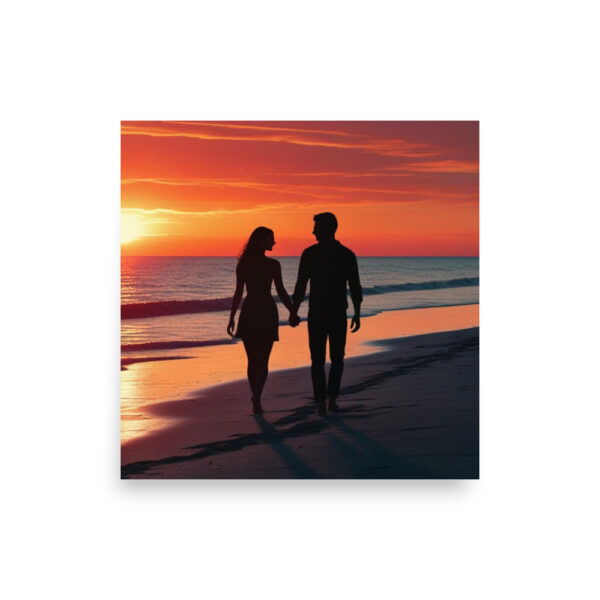 Silhouette couple on beach at sunset - Poster - Image 2