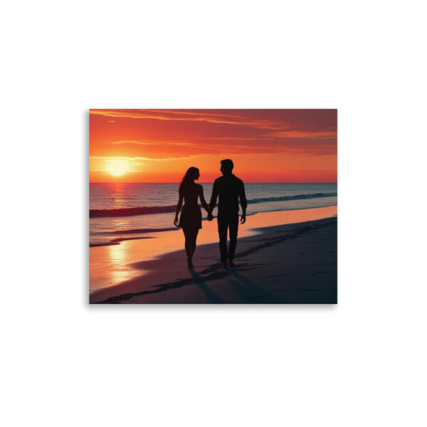 Silhouette couple on beach at sunset - Poster - Image 3
