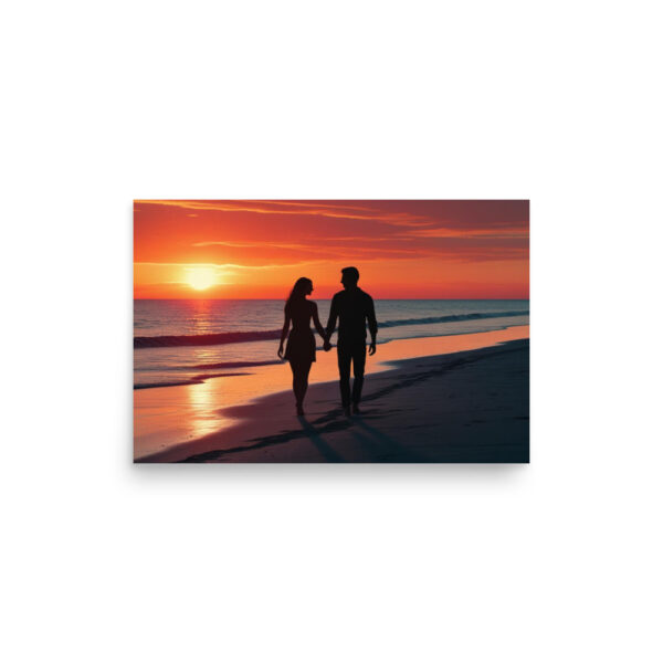Silhouette couple on beach at sunset - Poster - Image 6