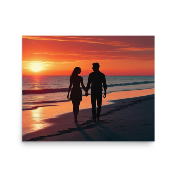 Silhouette couple on beach at sunset - Poster - Image 9