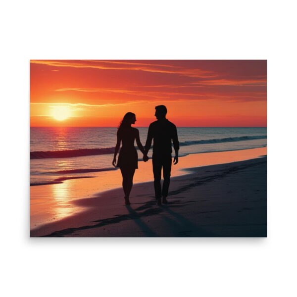 Silhouette couple on beach at sunset - Poster - Image 11