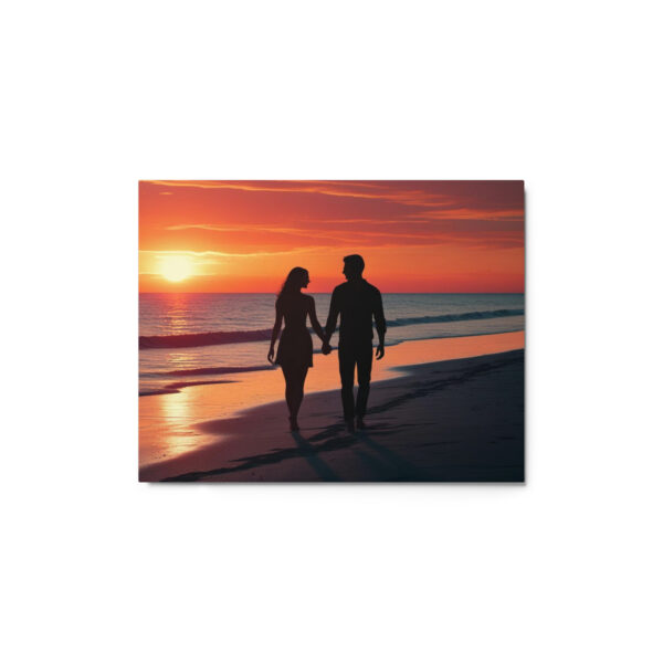 Silhouette couple on beach at sunset - Metal print - Image 2