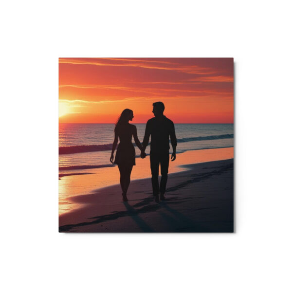 Silhouette couple on beach at sunset - Metal print - Image 3