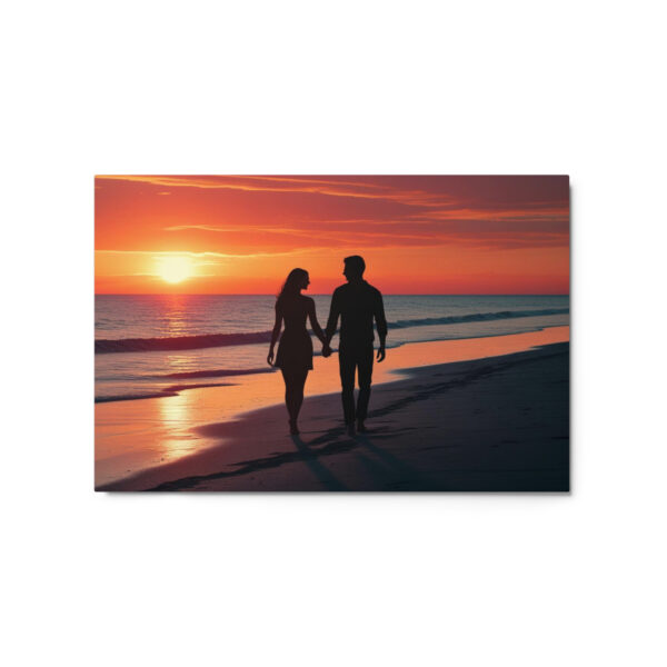 Silhouette couple on beach at sunset - Metal print - Image 5