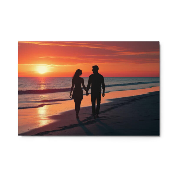 Silhouette couple on beach at sunset - Metal print - Image 6