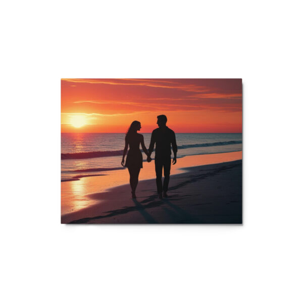 Silhouette couple on beach at sunset – Metal print Silhouette couple on beach at sunset – Metal print