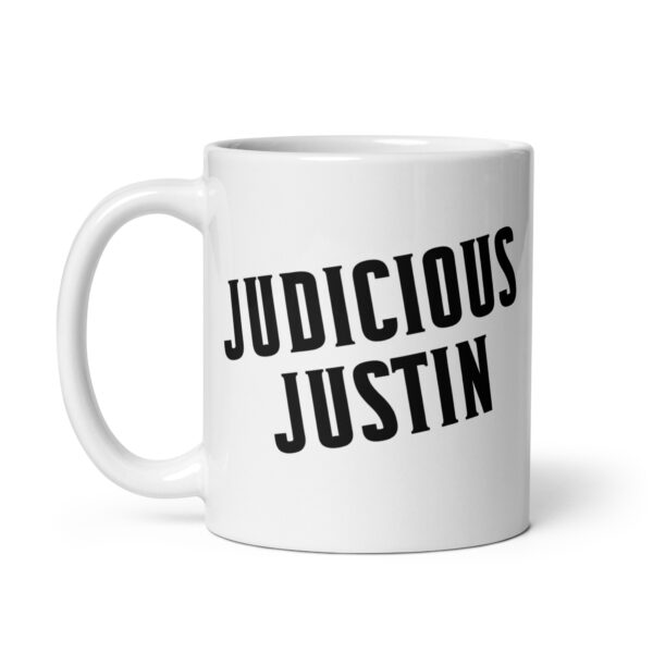 Judicious Justin - White glossy mug - Image 2