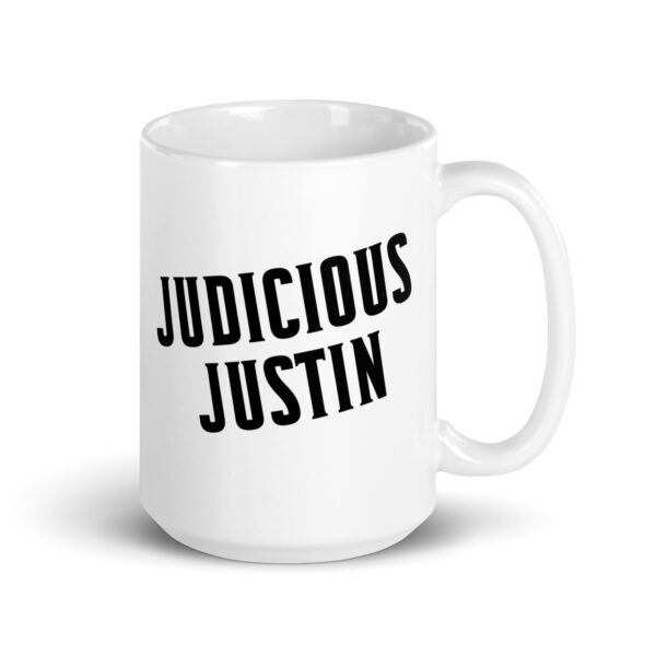 Judicious Justin - White glossy mug - Image 4